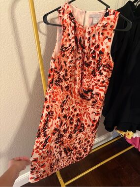 H&M Coral Red and Black Abstract Print Midi Dress